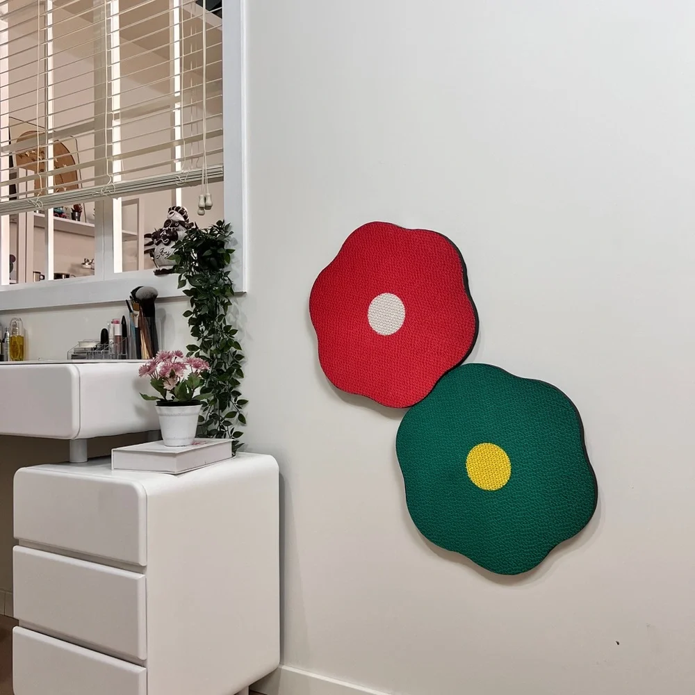 Set of 2 Floral Cat Scratcher Wall Pads - Red and Green